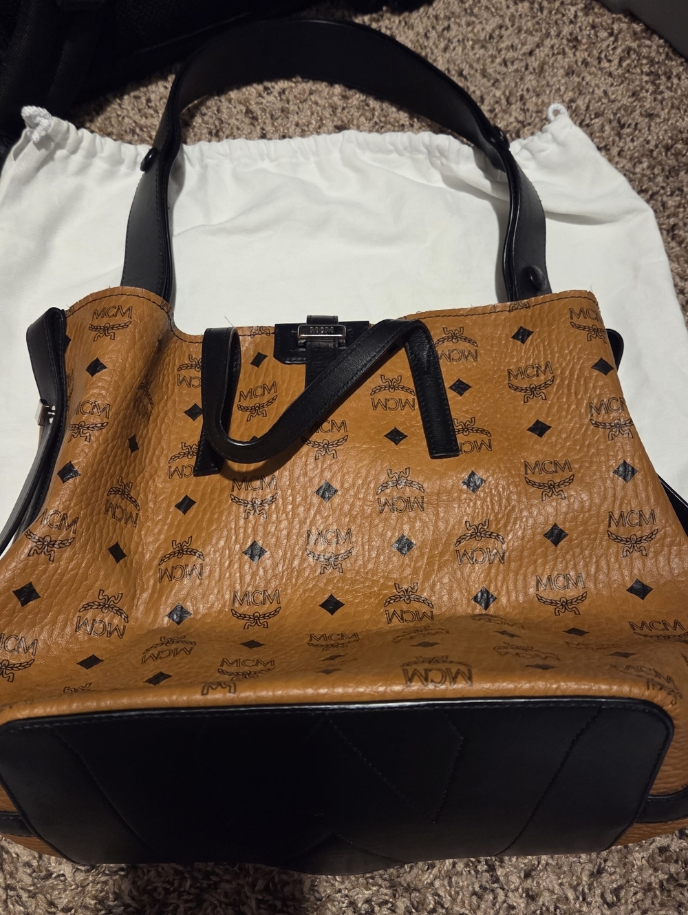 MCM Cognac Visetos Two-Piece Tote with Pouch - Picture 7 of 12